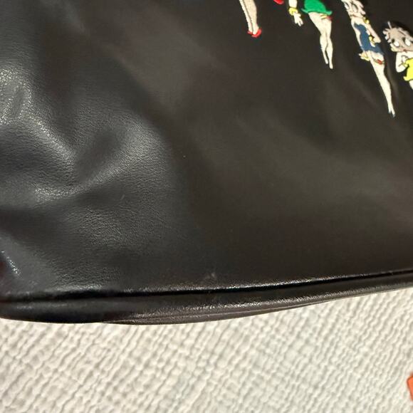 Betty Boop Shoulder Bag Tote Black Embroidered Double Handle Zip Closure - Picture 13 of 16